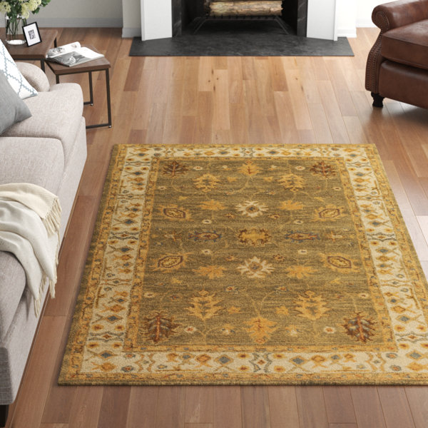 Three Posts™ Plemmons Oriental Handmade Tufted Wool Olive/Beige Area